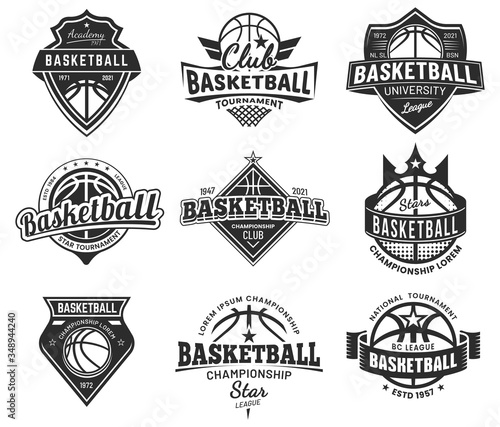 Basketball team labels, set of sport league badges