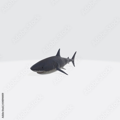 3d illustration of shark. 3d model of fish with open mouth.