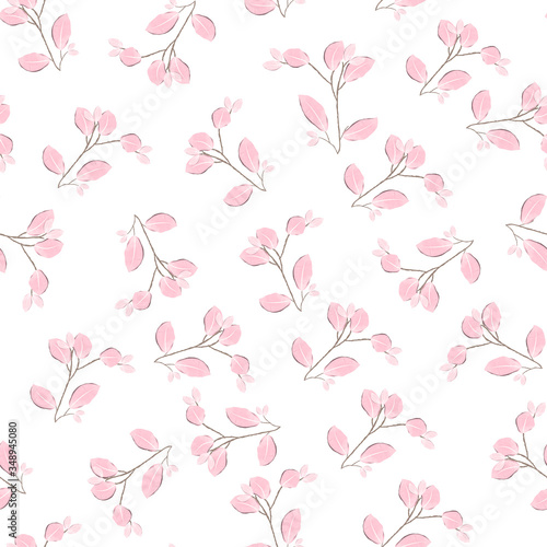 Repeat watercolor pattern with floral concept in the white backdrop