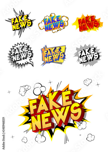 Fake News - Comic book style word on abstract background.