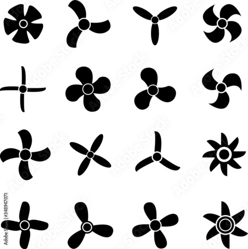 Propeller or fan turbine engine vector icon set isolated on white background