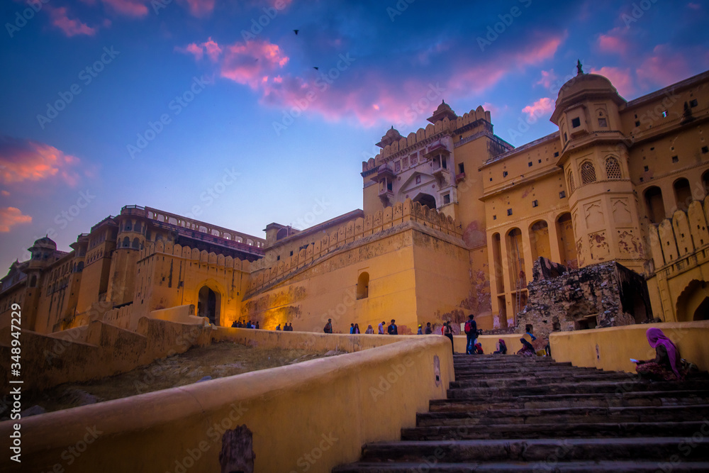 Fototapeta premium Amber Fort On the Sunset ,in Jaipur, Rajasthan, India 