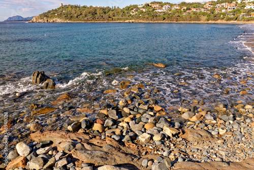 Landscape of Bathing beach Porto Frailis on the rocky coast of Sardinia - Italy
