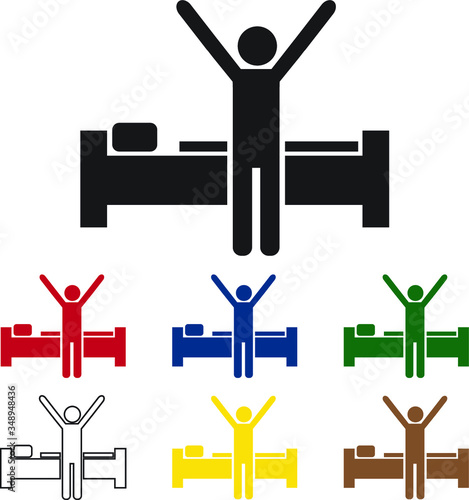 Wake up early vector icon design, man next to bed