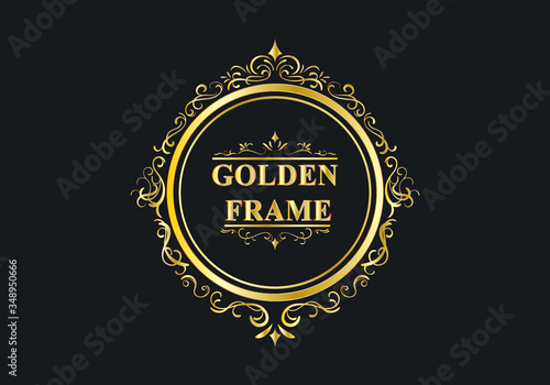 Gold photo frame . Decoration wood style vector design pattern floral for picture frame.