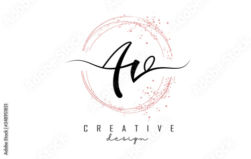Handwritten AV a v letters logo with dust pink sparkling circles and glitter.