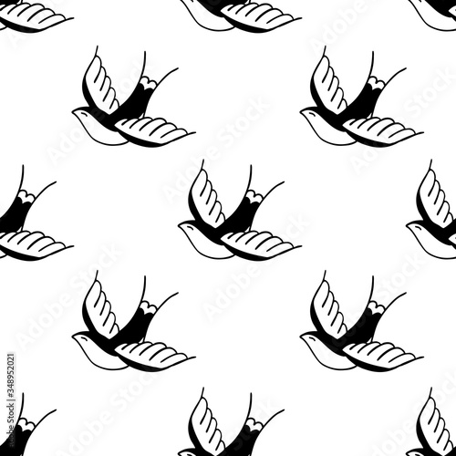 swallow illustration traditional tattoo flash seamless doodle pattern