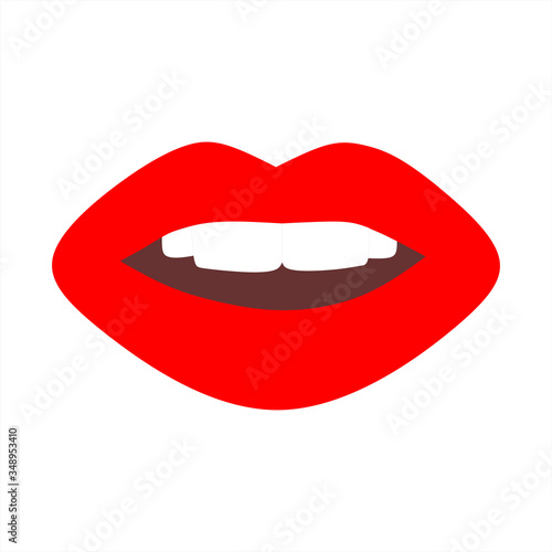 Trendy red lips. Isolated illustration on white background. Vector stock illustration.