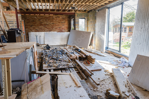 Принти на полотні Demolition of the existing wall between the house and new extension