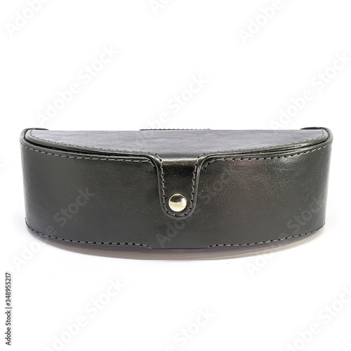 Genuine leather glasses case on white background isolated