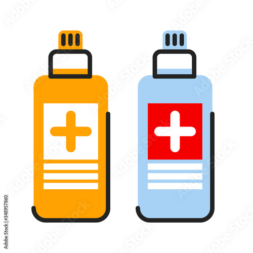Medical antiseptics, antibacterial agents in bottles flat illustration