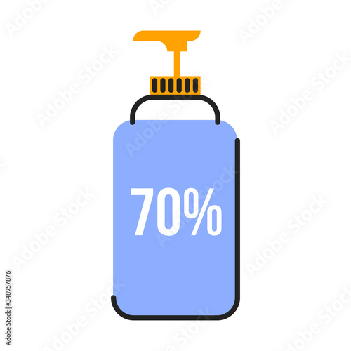 70 percent alcohol containing antiseptic in bottle flat illustration