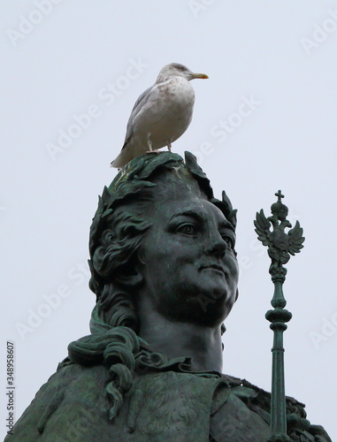 The bird on the head of the monument to Catherine the great, Nevsky prospect Saint Petersburg Russia-October 2017 © Станислав Вершинин