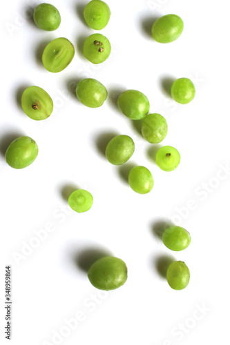 Green grapes on a white background. Fresh grapes
