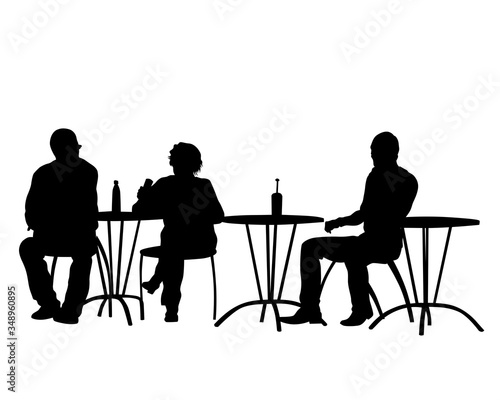 People in urban cafe. Isolated silhouettes of people on a white background