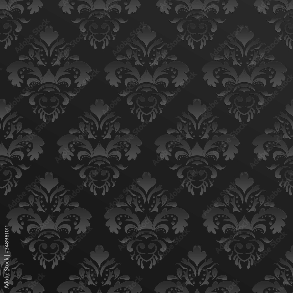 Seamless pattern of luxury black damask, background vector design. Great for fabric and textile, wallpaper, packaging.