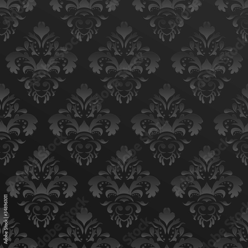 Seamless pattern of luxury black damask, background vector design. Great for fabric and textile, wallpaper, packaging.