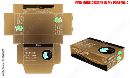 Disposable face masks box packaging  or box, isolated. Surgical masks, also known as a procedure masks. vector illustration