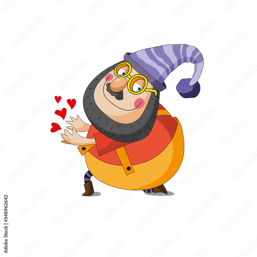 Fototapeta premium Charming dwarf in glasses with hearts.