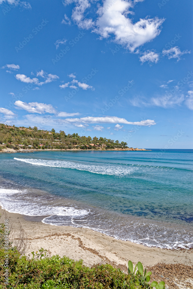 Obraz premium Landscape of Bathing beach Porto Frailis on the rocky coast of Sardinia - Italy