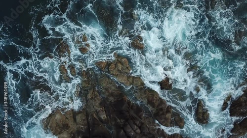 aerial view of the movement of the sea on a beach in the tourist area of Los Cabos in Baja California Sur in Mexico