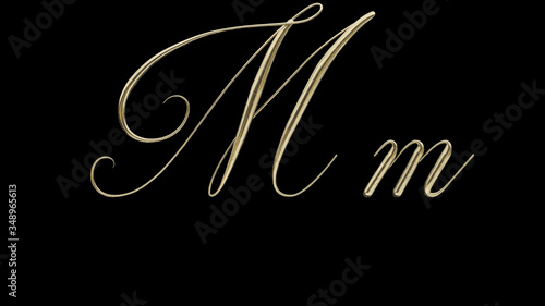 M m 3D letter render gold on black background