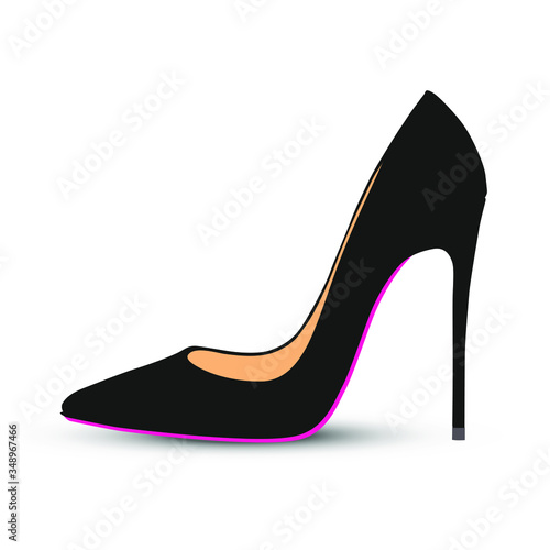 5 inches black high heels pump with pink sole. Vector illustration on white background