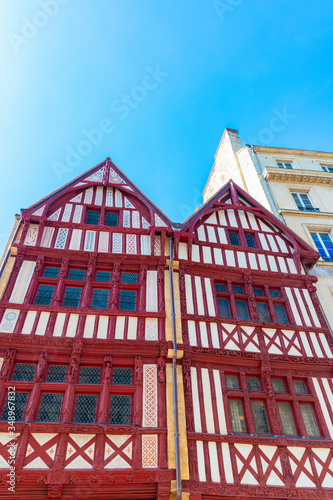 XVI century  medieval half-timbered double-gable house in Caen, Normandy, France