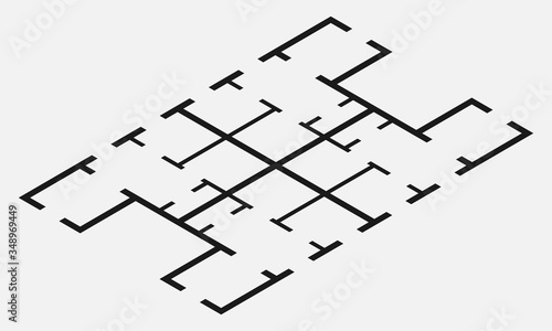 Isometric floor plan simple flat vector icon isolated on white background.