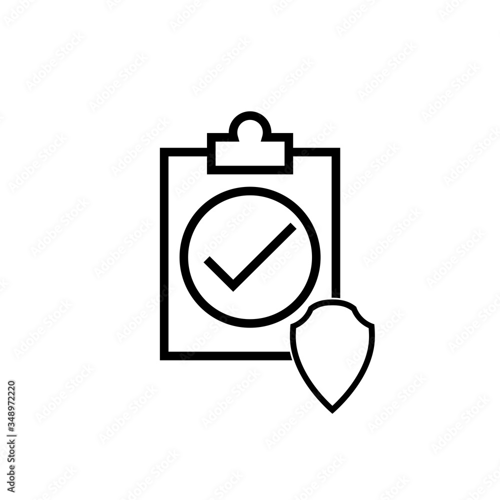 Check List with shield icon isolated on white background Check List with shield icon isolated on white background