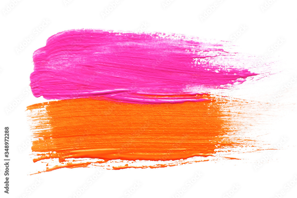 .bright strokes of pink and orange paint. isolate on a white background.. .bright strokes of pink and orange paint. isolate on a white background..