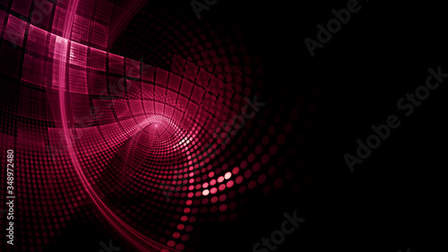 Abstract dark background. Digital art fractal graphics. Composition of glowing lines and mosaic halftone effects. 3d illustration.