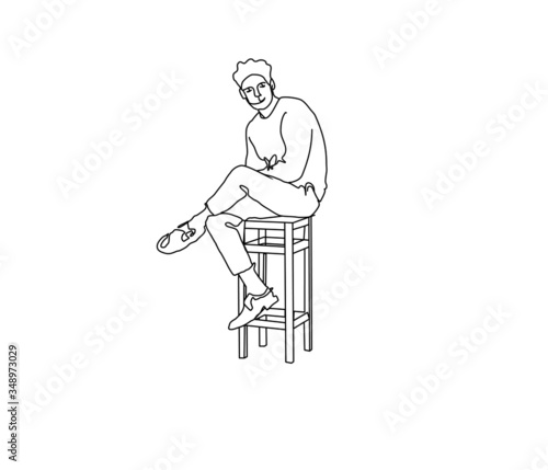 One continuous line drawing, , sit a chair
