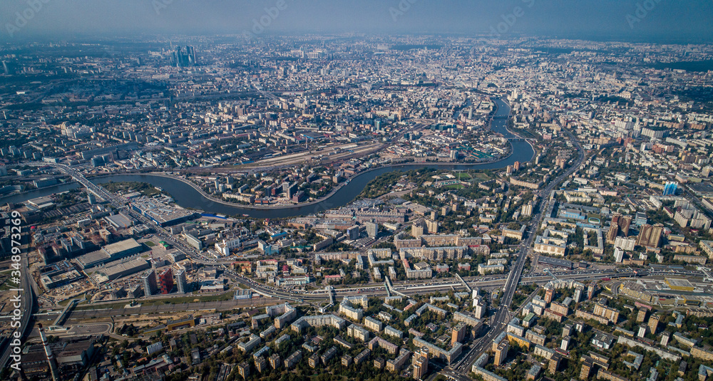 An aerial view taken with a drone in Moscow, Russia