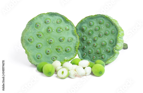 close up of lotus seeds isolated on white background with clipping path.
