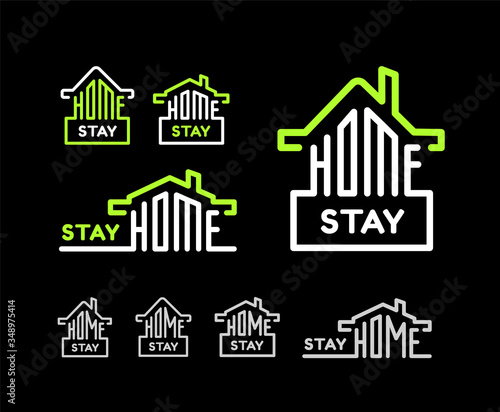 Stay at home. Vector set on black background