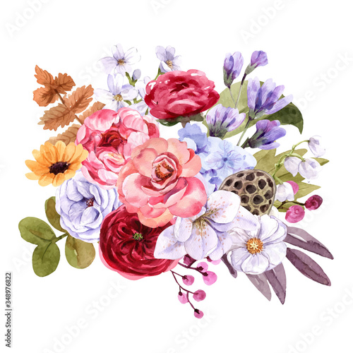 bouquet of  summer flowers watercolor paint vector