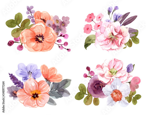 bouquet of  summer flowers watercolor paint vector