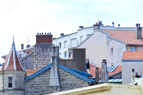 View of the roofs of vintage houses at Biarritz, France