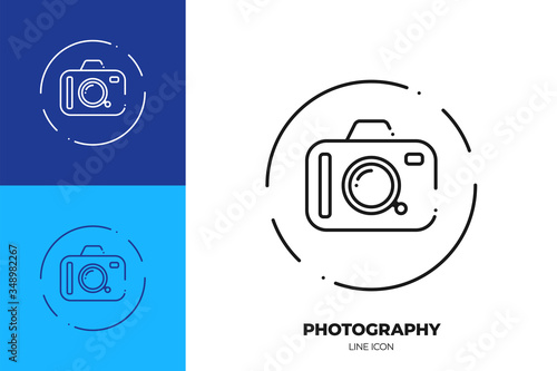 Camera line art vector icon. Outline symbol of Photo equipment.