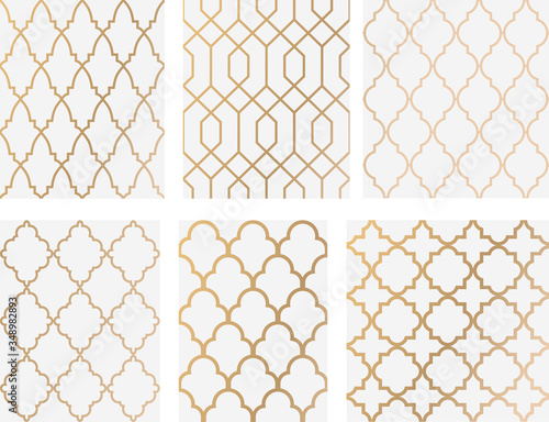 Oriental seamless vector patterns set. Arabic geometric ornament for background 