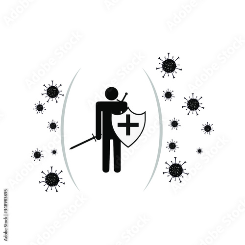 Immunity icon of a healthy person struggling, fighting disease, virus, healthy, strong organismvector vector illustration
