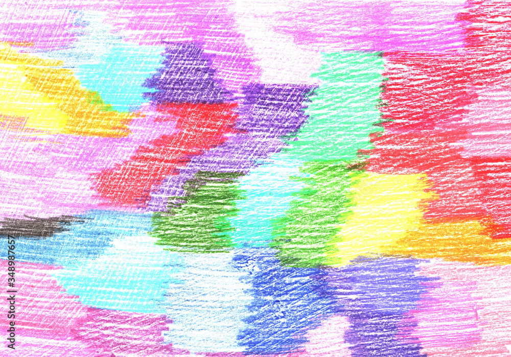 abstract background, drawing with colored pencils, bright colored strokes, lines, scribbled spots