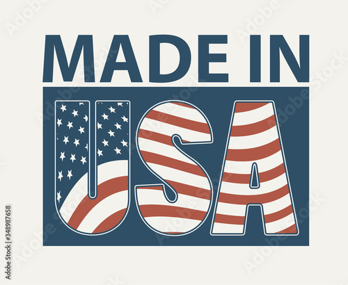 Vector banner, emblem or label with the words Made in USA and the letters USA in the colors of the American flag. Suitable for t-shirt design, poster, postcard, flyer, design element
