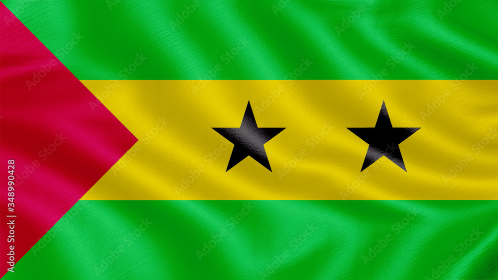 Flag of Sao tome and-principe. Realistic waving flag 3D render illustration with highly detailed fabric texture. Flag of Sao tome and-principe. Realistic waving flag 3D render illustration with highly detailed fabric texture.