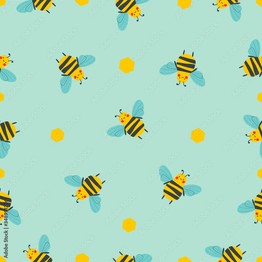 Hand drawn flat cute insect collection. Seamless pattern with bees or wasps. Cartoon vector bee or wasp illustration for childish decoration clothes, patterns, stickers, cards, fabric, textile Hand drawn flat cute insect collection. Seamless pattern with bees or wasps. Cartoon vector bee or wasp illustration for childish decoration clothes, patterns, stickers, cards, fabric, textile