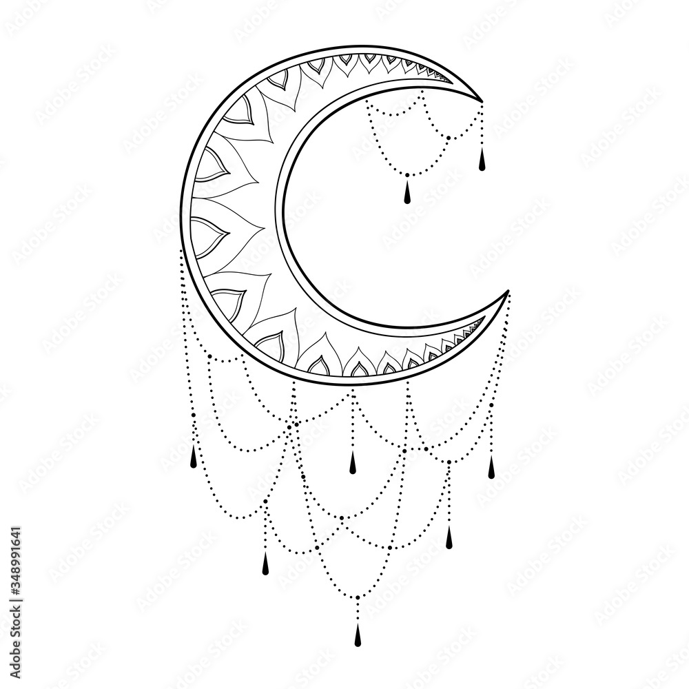 Ethnic lotus mandala withn moon for greeting card, invitation, Henna  drawing and tattoo template. Moon Stock Vector | Adobe Stock