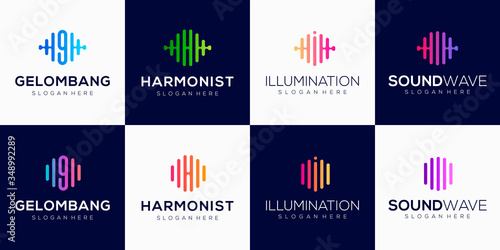 Monogram creative logo design template with pulse element.