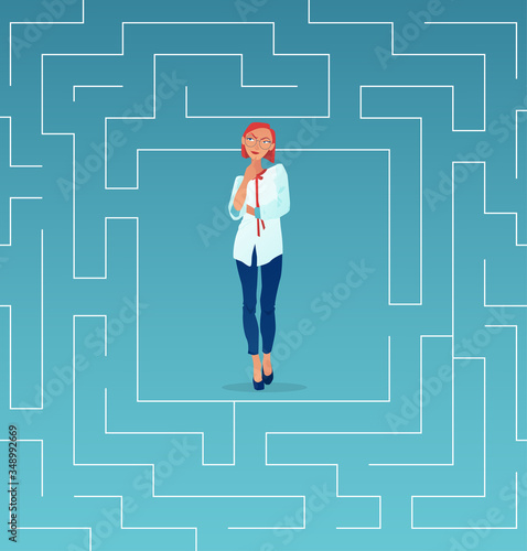 Vector of a woman looking for the solution.