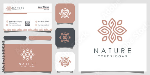 Minimalist elegant leaf and flower rose logo design for beauty, Cosmetics, yoga and spa. logo design and business card
